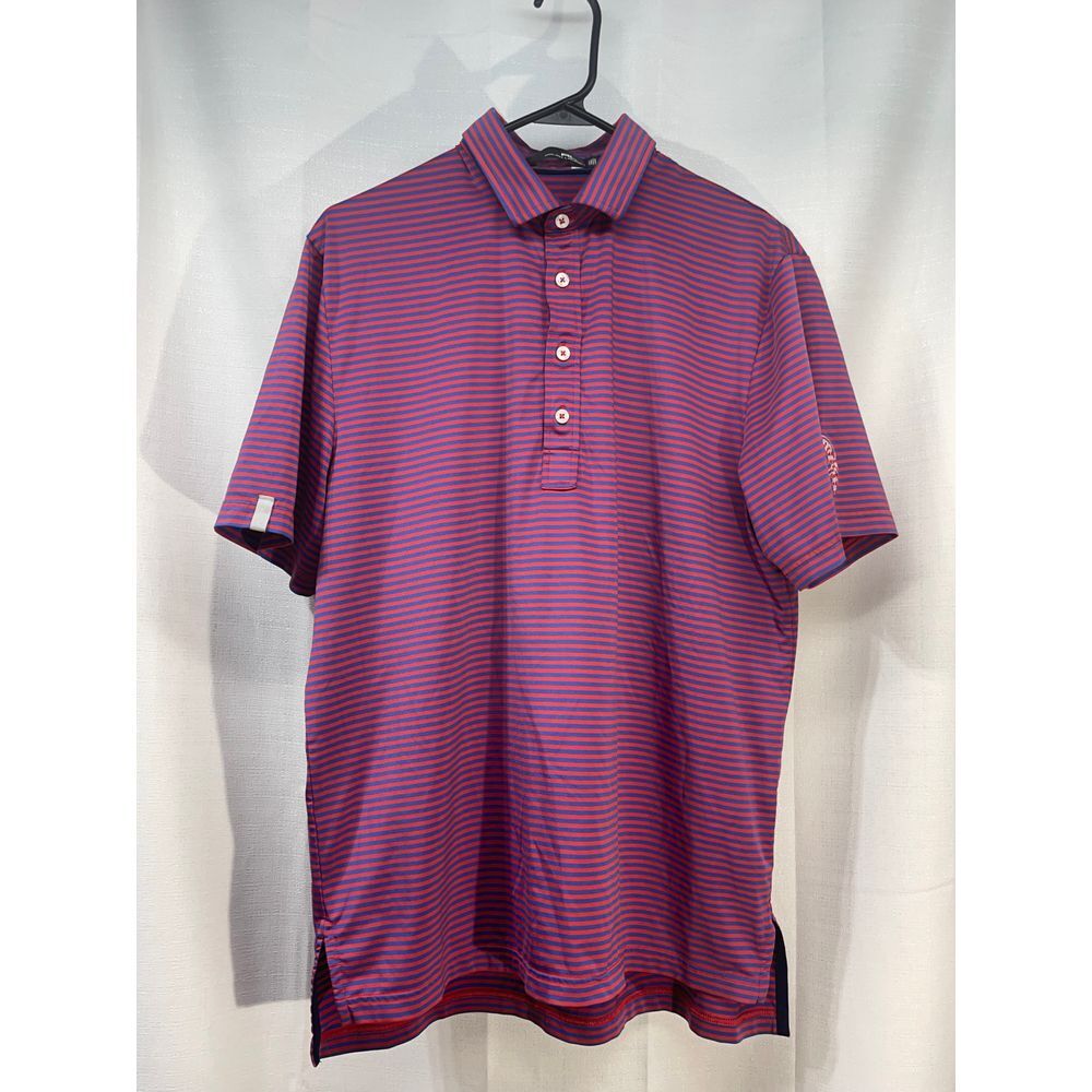 RLX Men's‎ Golf Polo Red Blue Stripes Logo Size M EUC - Picture 2 of 7